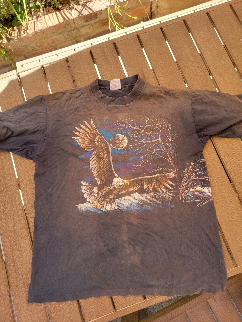 VTG 1993 Hazelwoods‎ Bald Eagle Moon Wrap Graphic T Shirt Mens XL Black USA Made